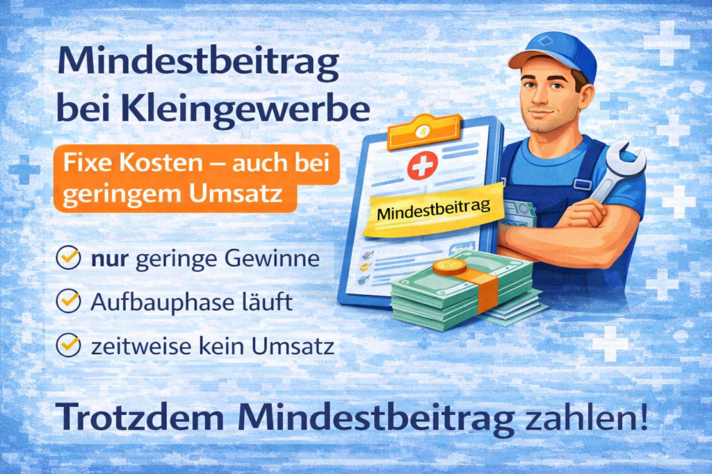 Mindestbeitrag Krankenversicherung bei Kleingewerbe – Feste monatliche Kosten auch bei geringen Gewinnen, Aufbauphase oder zeitweise keinem Umsatz